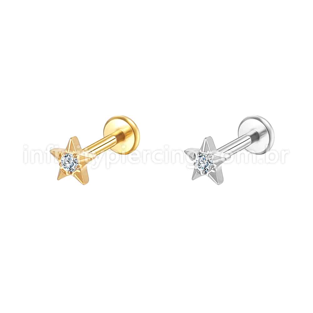 Piercing Labret Aço Cirúrgico Estrela 1 Zircônia